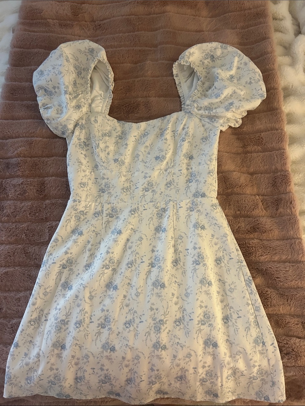 White and blue floral mini dress